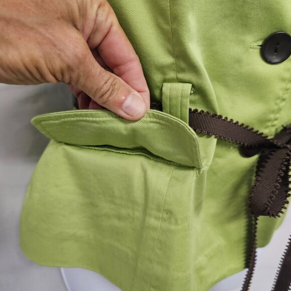 Studio 1 Green Brown Pinup Blouse Retro Button Belted 8 - Picture 6 of 13